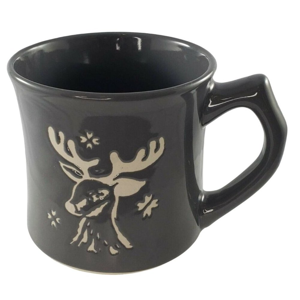 Holiday Time Reindeer Mug Grey Stoneware Coffee Cup